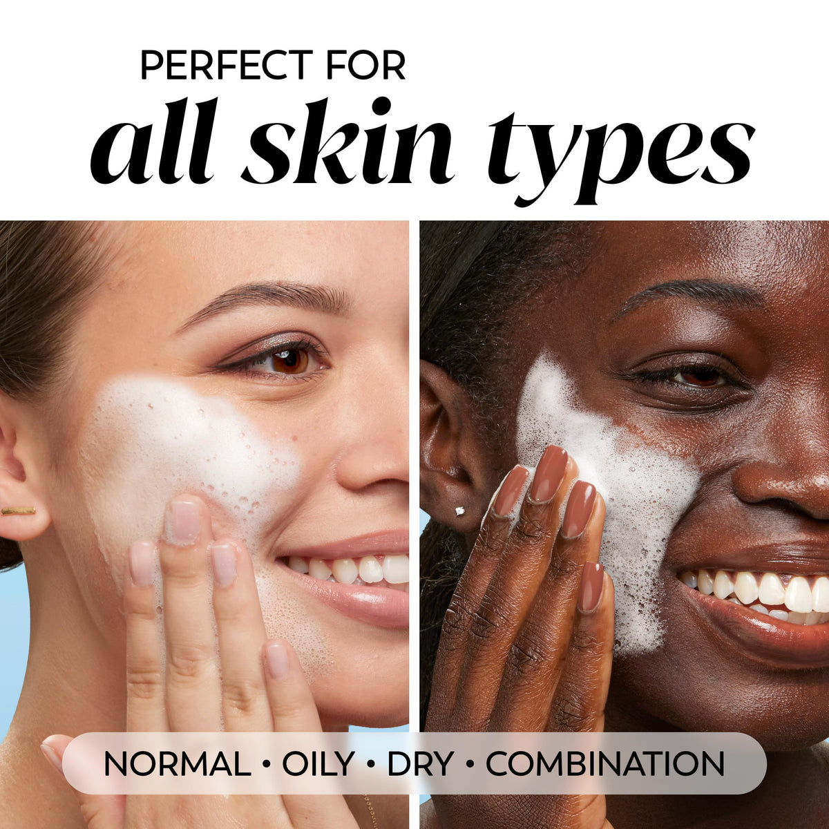 Dermatologist tested Olay daily gentle cleanser packaging detailing seven ingredients