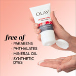 Three pack of Olay Regenerist facial scrub highlighting anti aging ingredients