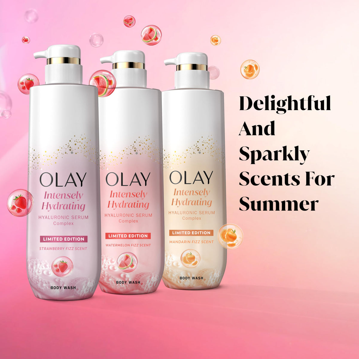 Olay premium skincare serum infused body wash lifestyle presentation