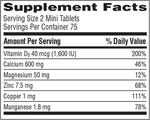 Caltrate Minis bone health supplement packaging highlighting the easy to swallow small tablet size.