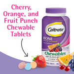 Caltrate dietary supplement bottle showing sugar free fruit flavor variety details