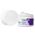 CeraVe overnight facial moisturizer jar with white and purple labelling for tired skin