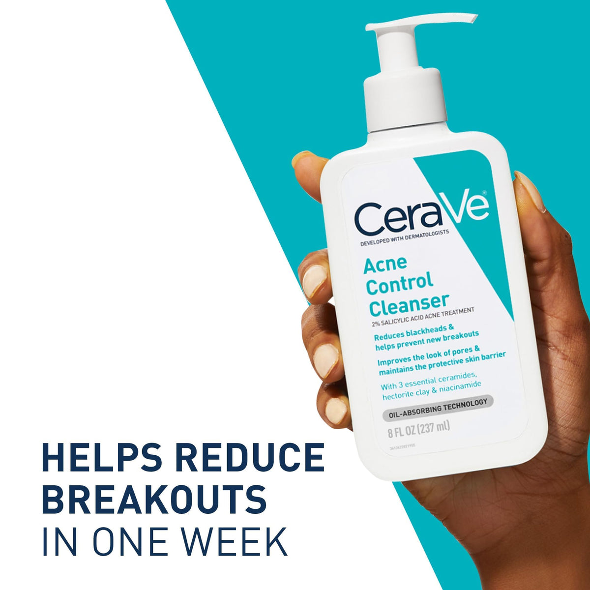 CeraVe face wash clarifying blackhead remover bottle standing upright on clean background