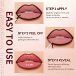 Highly pigmented cosmetic lip stain kit displaying the gel formula texture