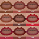 Longwear waterproof matte lipstain crayon swatched on hand to display highly pigmented warm rose nude color