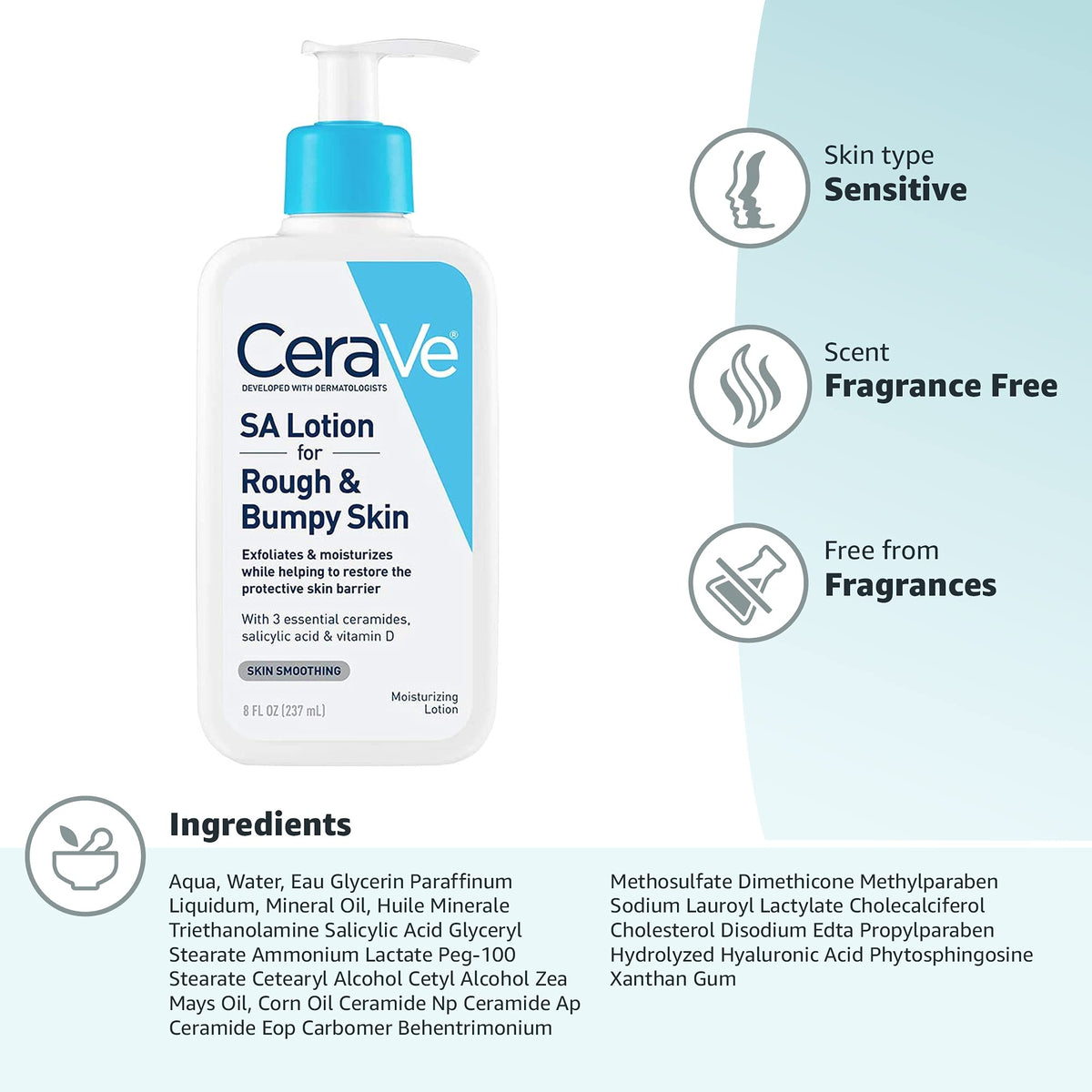 CeraVe SA range for rough and bumpy skin — lotion, cream and body wash