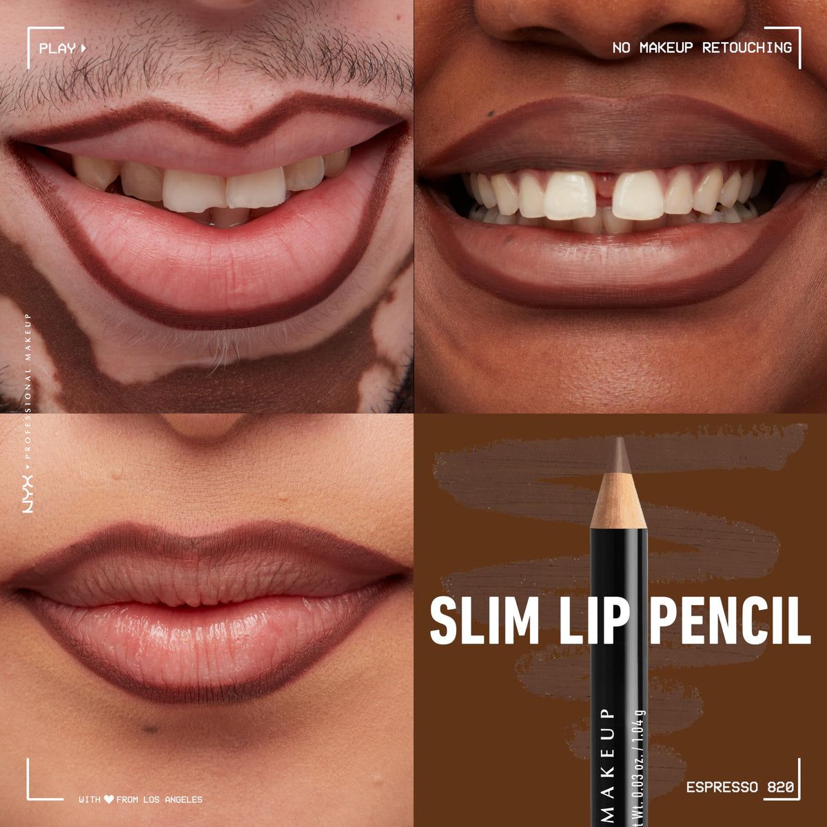 Cruelty free NYX brown lip pencil for precise lip definition and contouring.