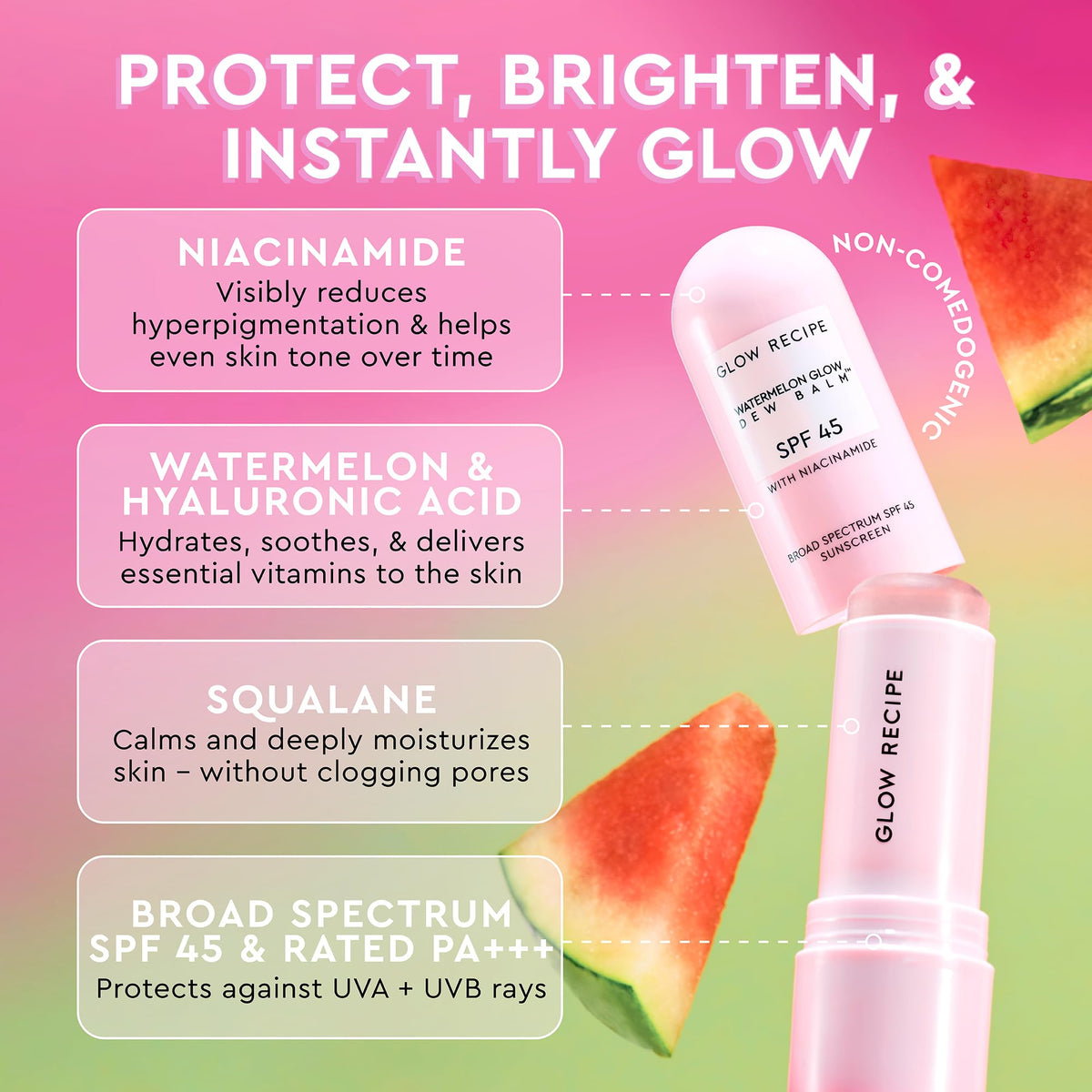 Glow Recipe Niacinamide Dew Balm SPF 45 texture swatch dewy glow finish
