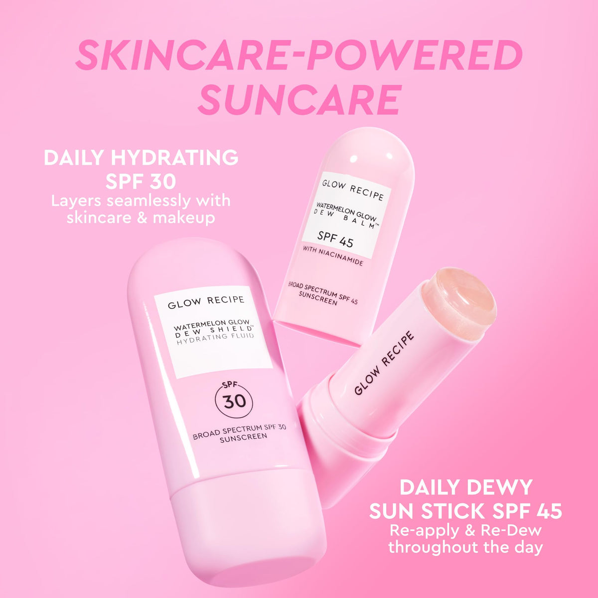 Glow Recipe Dew Shield SPF 30 with skincare routine components