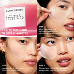 Glow Recipe Guava brightening facial pads packaging detailing ingredients like niacinamide and caffeine