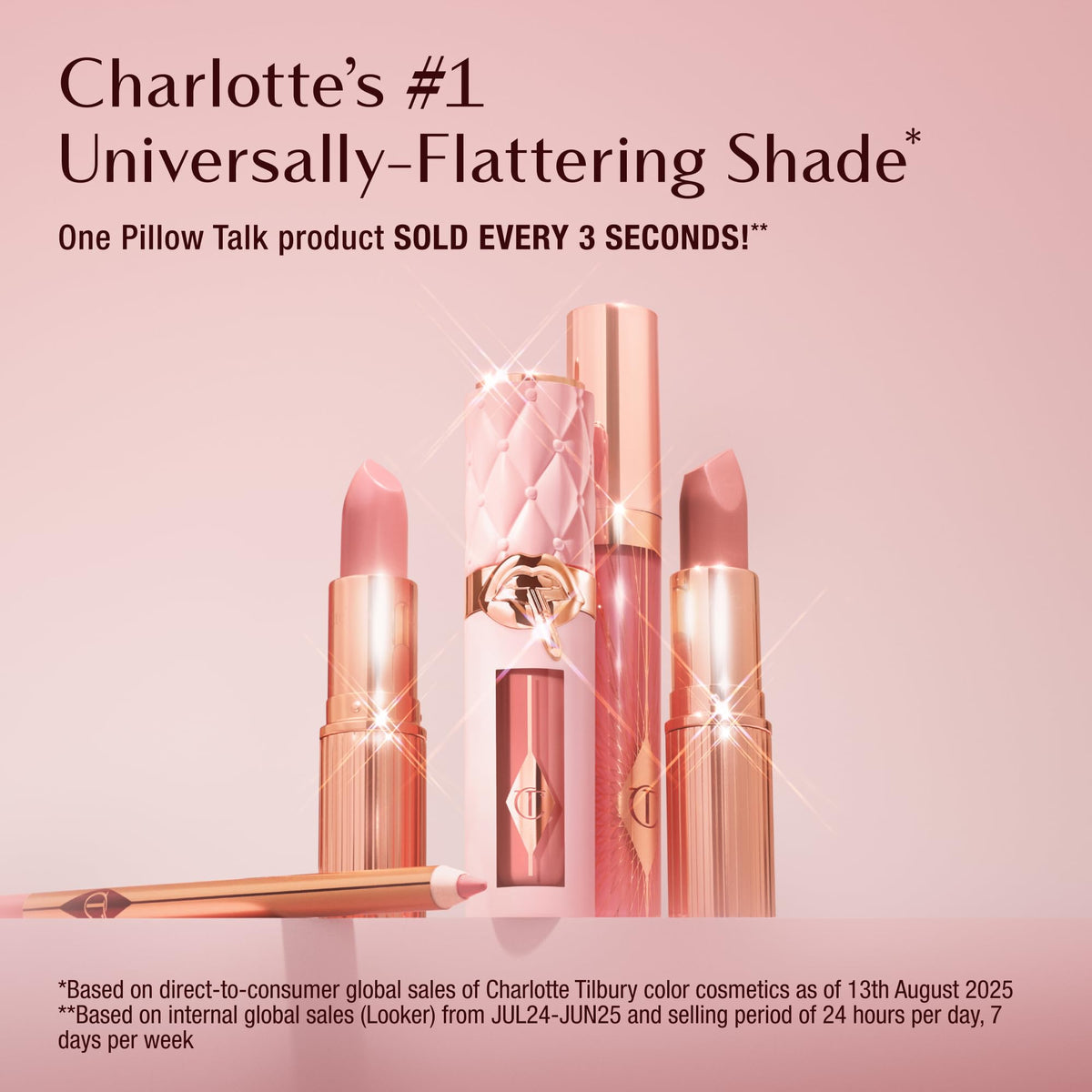 Luxury imported matte lipstick swatch of iconic nude pink Pillow Talk shade