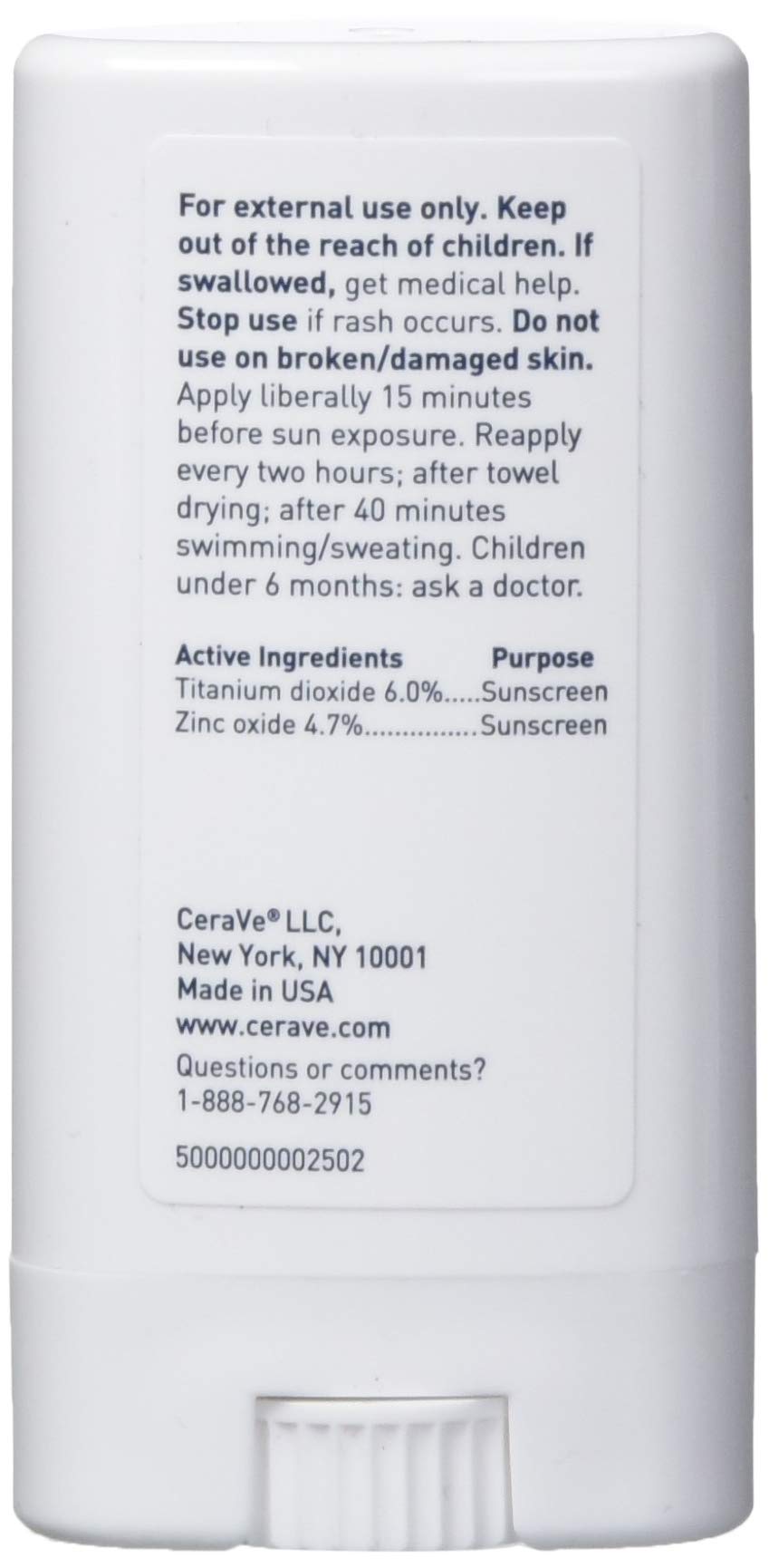 CeraVe 100 percent mineral sunscreen stick travel size for face and body