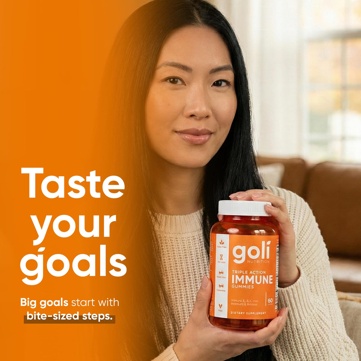 Vegan gelatin free goli immune support supplement nutritional facts side view