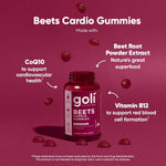 Side label view of Goli Beets Cardio supplement displaying coenzyme Q10 and vitamin B12 ingredients
