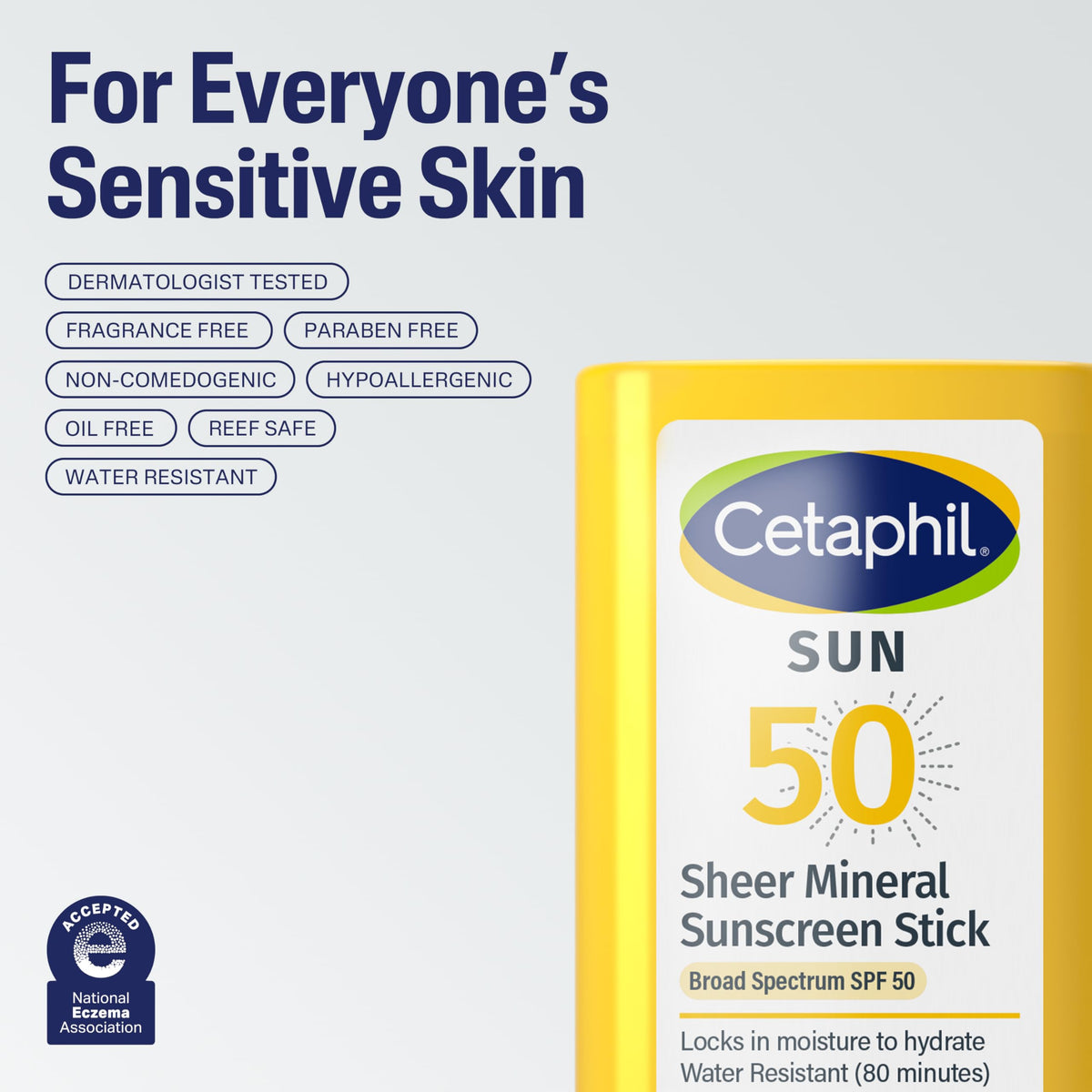 Water resistant sensitive skin Cetaphil mineral sun protection stick ingredients label
