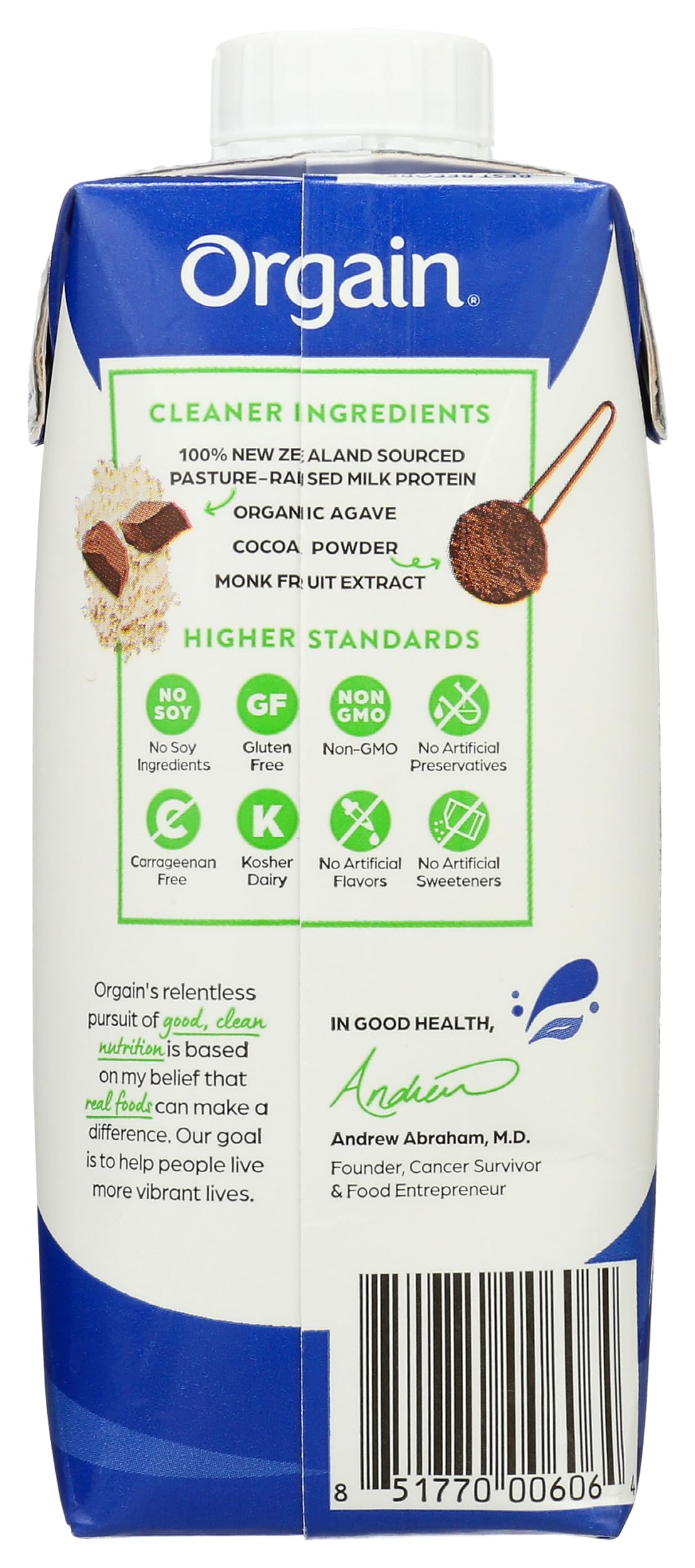 Orgain clean chocolate fudge nutritional drink nutrition facts panel