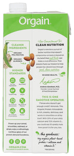 Orgain plant based unsweetened vanilla milk nutrition label