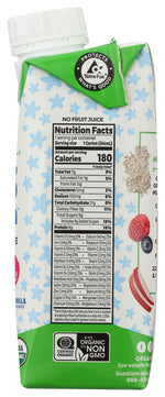 Close up view of the soy free and gluten free certifications on Orgain kids protein beverage