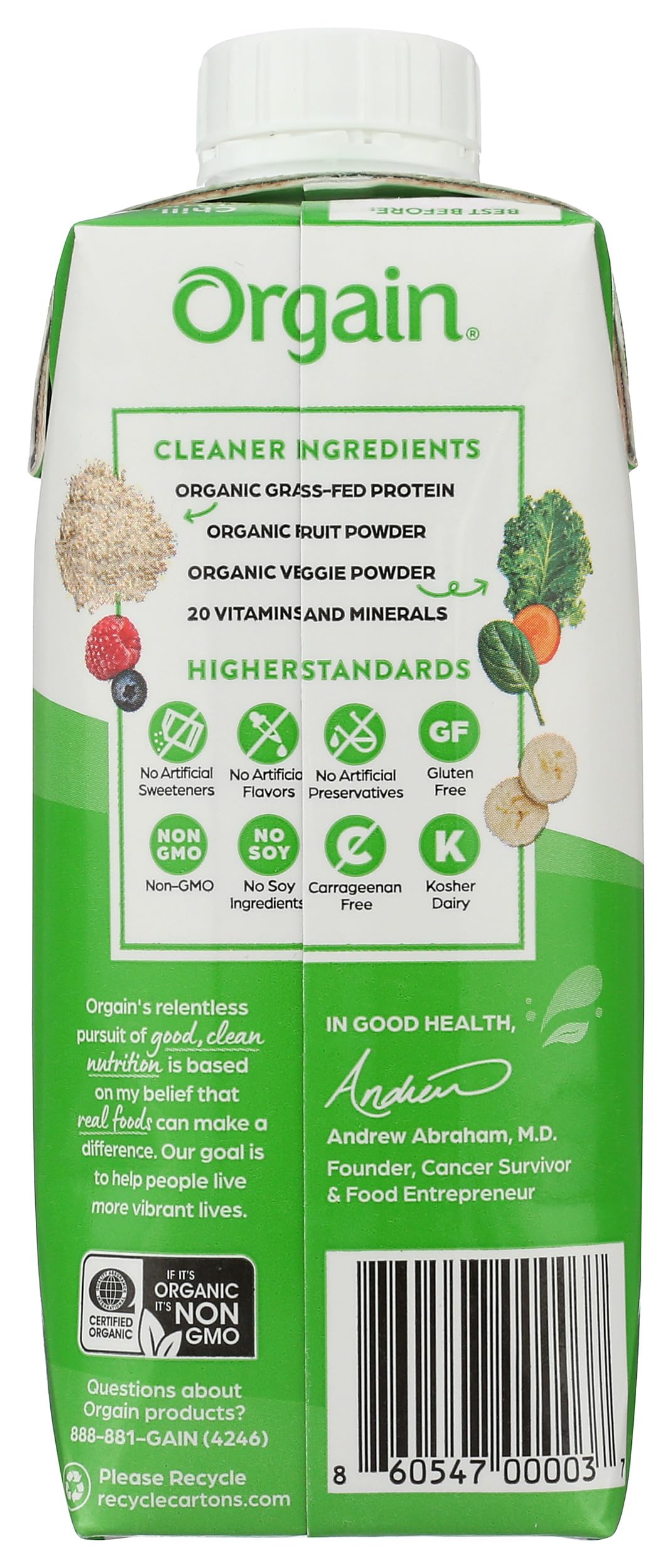 Orgain Nutritional Protein Shake 11 Fluid Ounce Bottle Side View Details