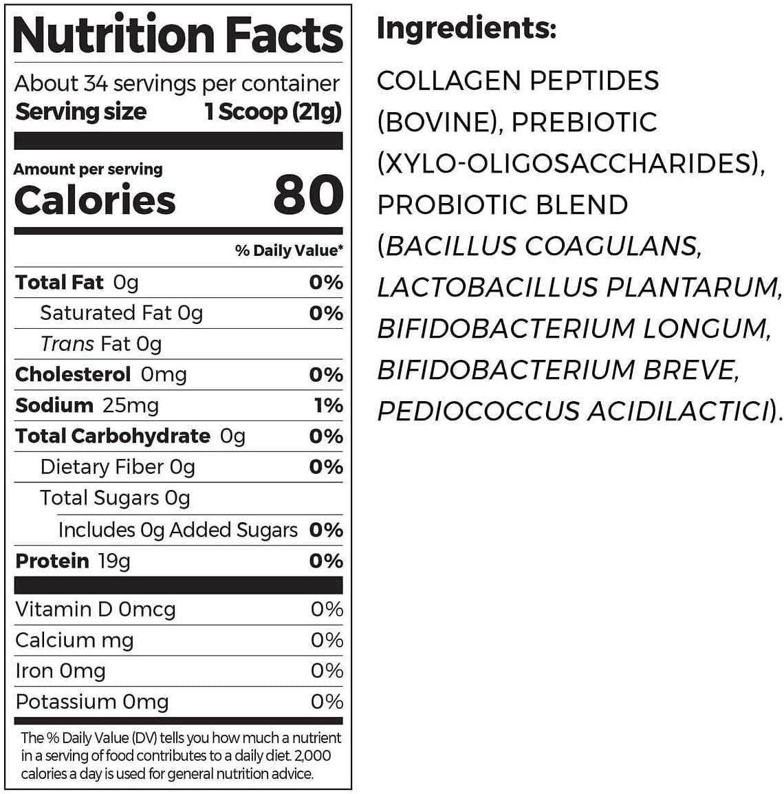 Orgain Collagen Peptides unflavored nutritional supplement label