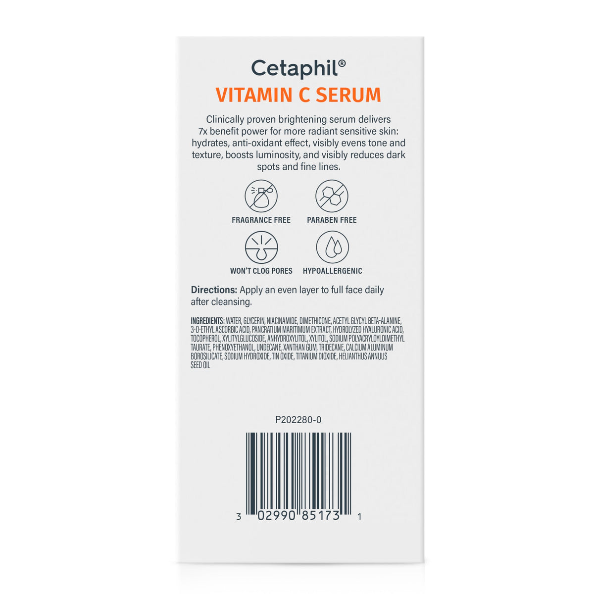 Cetaphil sensitive skin brightening serum packaging details showing ingredients