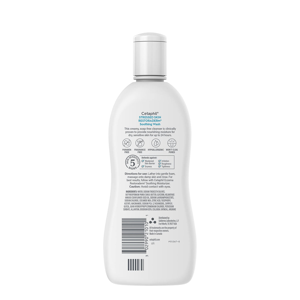 Cetaphil skin restoring body cleanser package back view showing ingredients and technology