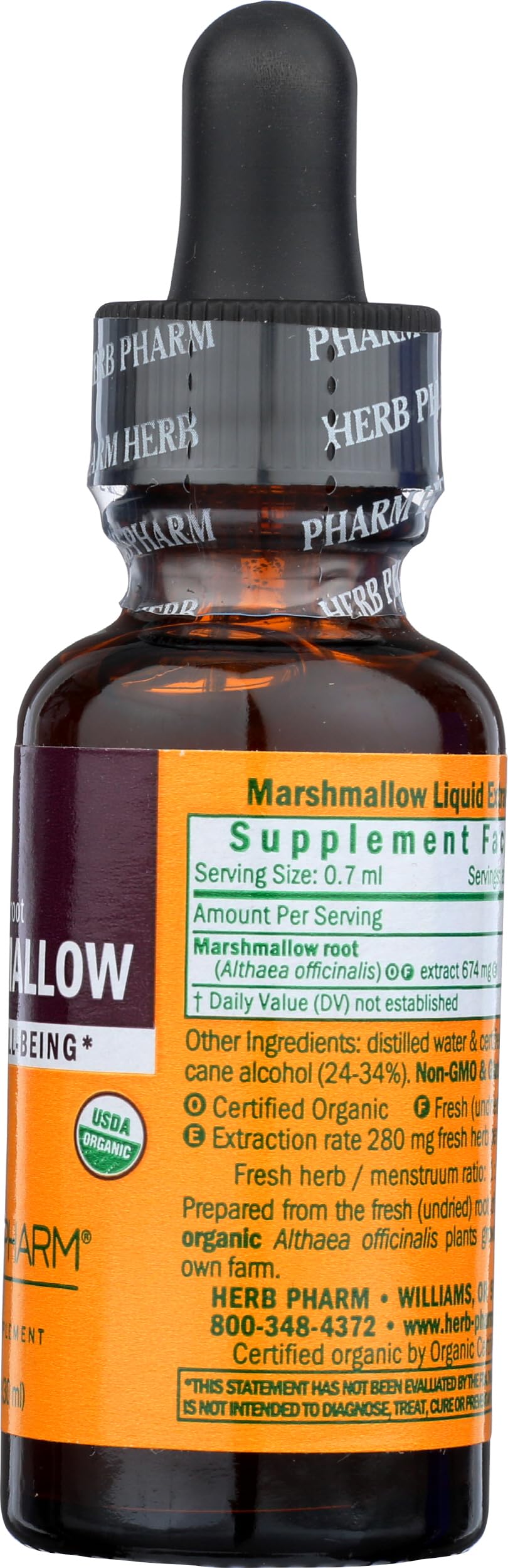 Instructions on Herb Pharm marshmallow root bottle