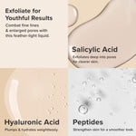 Back label of Paula's Choice RESIST face exfoliator highlighting salicylic acid and hyaluronic acid formula