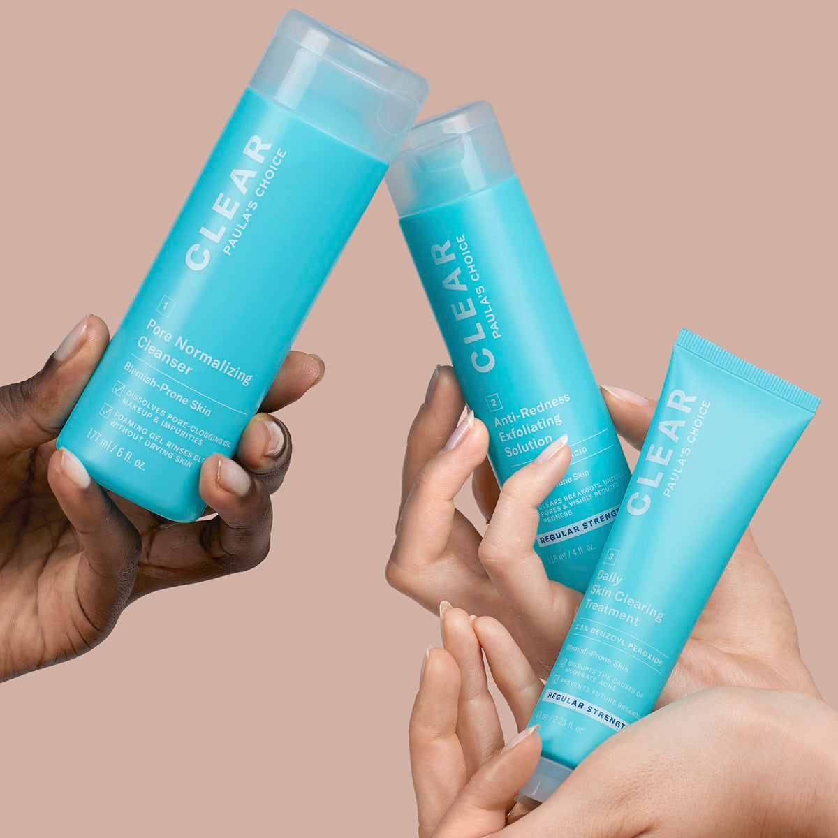 USA imported Paula's Choice clear regular strength skincare set displayed on a clean background.