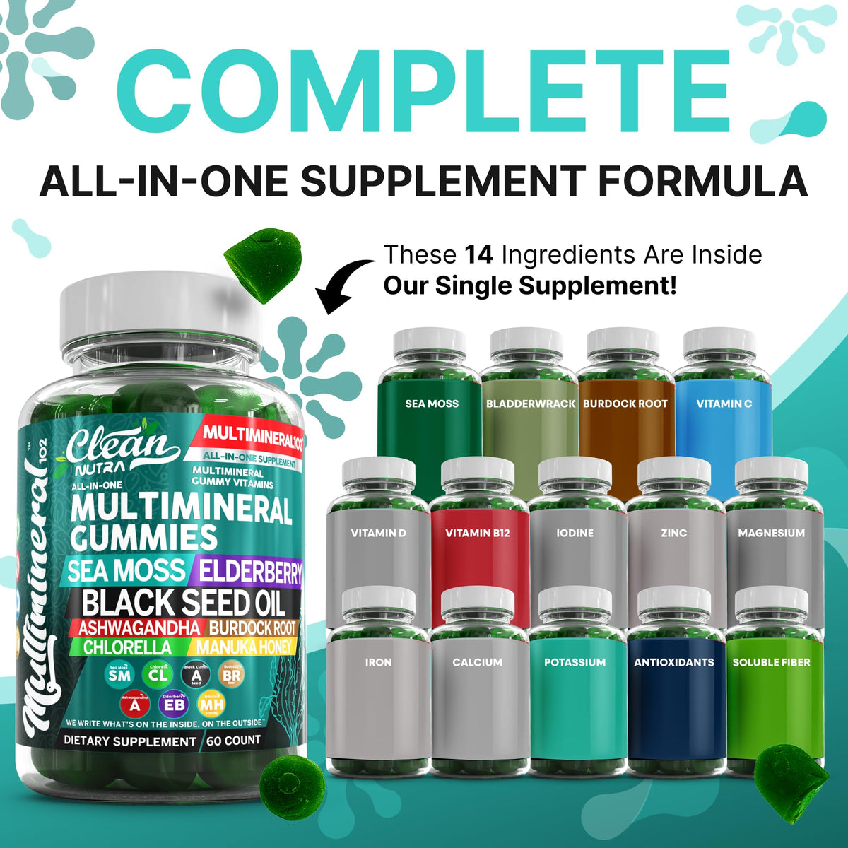 Clean Nutraceuticals green apple flavored vegan sea moss multimineral gummy vitamins.