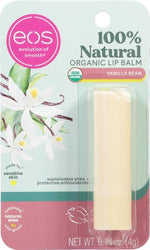 Eos Vanilla Bean lip balm stick open with organic label