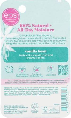 Side profile of Eos natural lip balm stick for sensitive skin