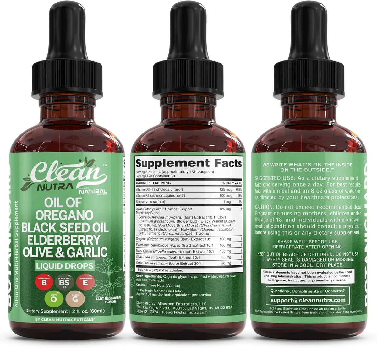 Clean Nutraceuticals Botaniguard liquid drops dietary ingredients breakdown