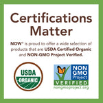 Side view of NOW Foods organic calming tea showing product ingredients and certifications
