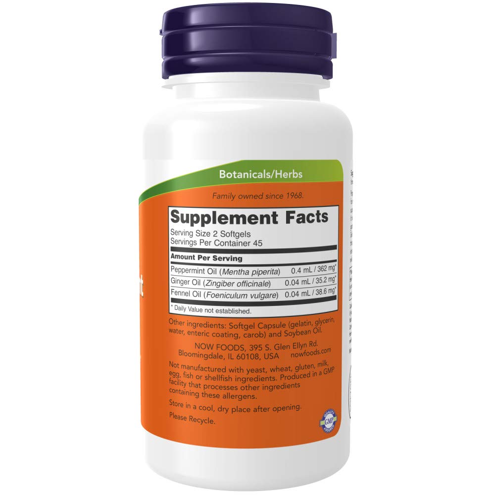 NOW Foods Peppermint Gels pack of two bottles showcasing dietary supplement labels
