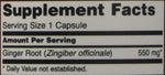 Two bottles of NOW Foods Ginger Root 550 Milligrams vegan capsules displaying product specifications and ingredients.