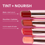 Innisfree hydrating tinted balm stick open to reveal the glossy sheer lip color texture.