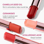 Innisfree lip balm swatch showing the buildable sheer lipstick finish on skin.