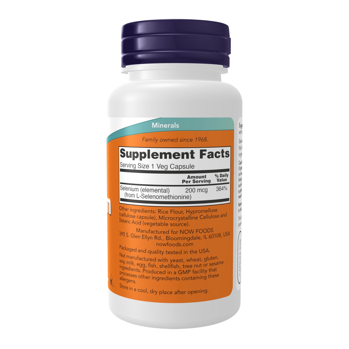 NOW Foods Selenium L-Selenomethionine essential mineral supplement label details