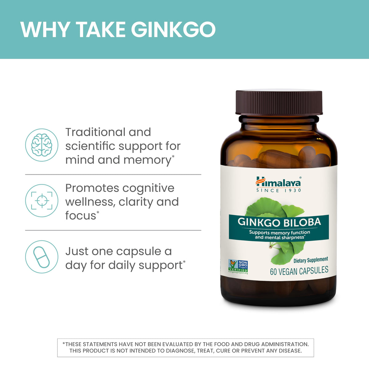 Non-GMO verified vegan Ginkgo Biloba standardized herbal extract capsules.