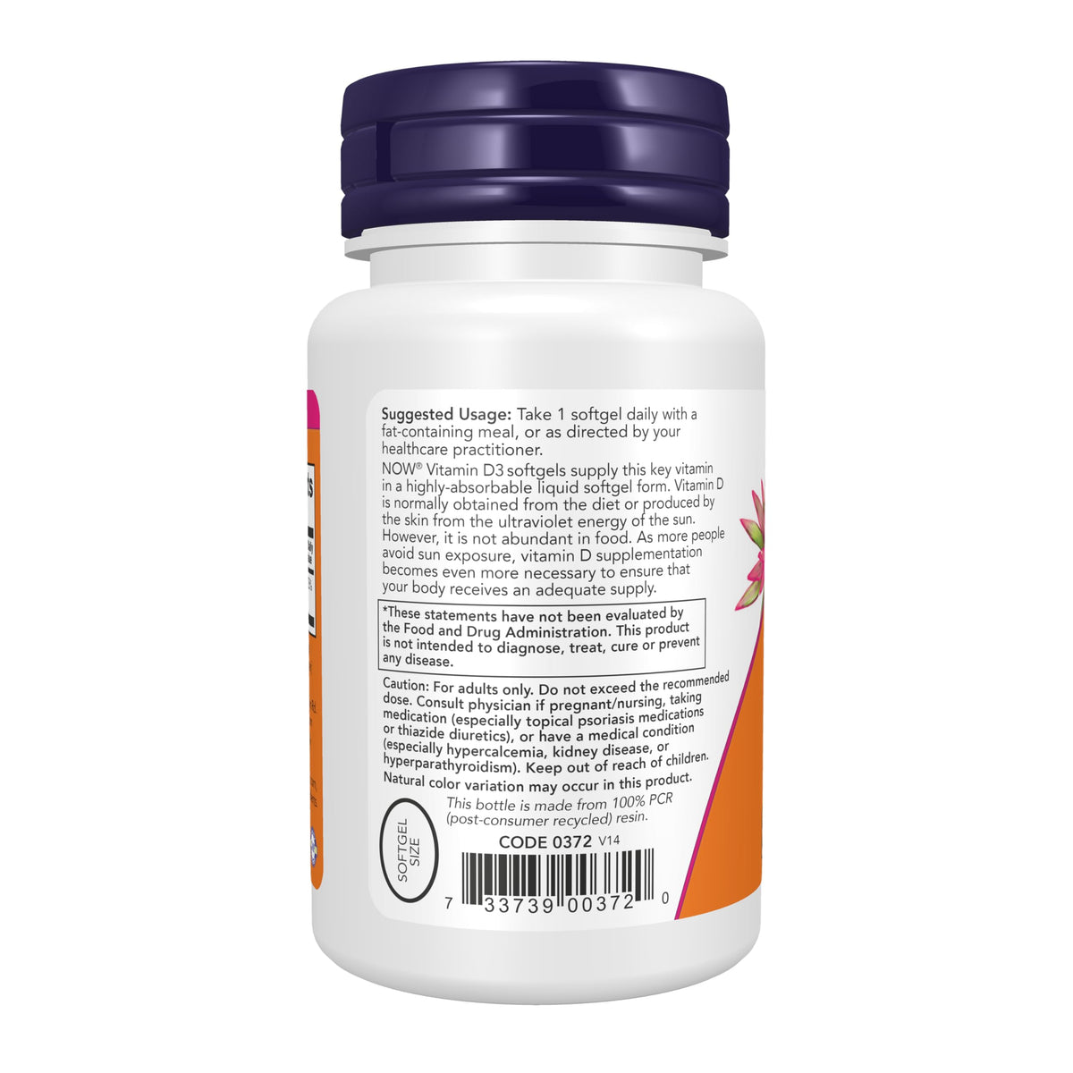 NOW Foods Vitamin D3 125 mcg softgels dietary supplement packaging showing non GMO label
