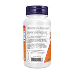 Back label of NOW Foods MenaQ7 Vitamin K2 supplement highlighting supplement facts and serving size details.