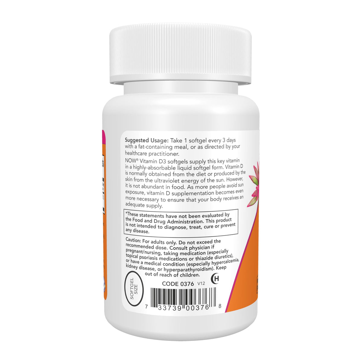 High potency vitamin D3 dietary supplement packaging clearly detailing ingredients