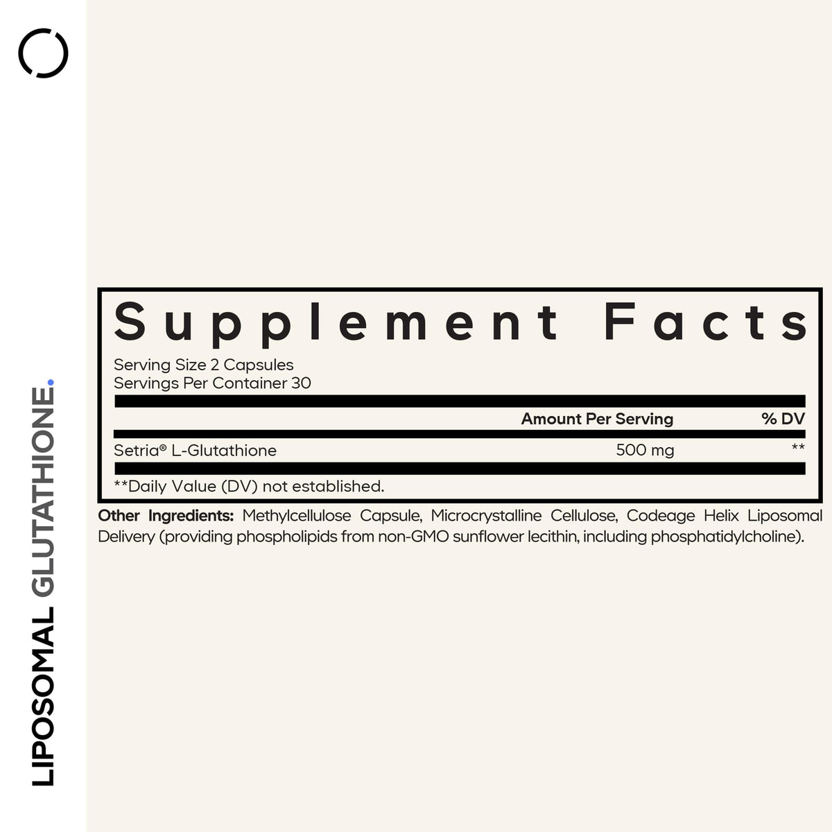 Codeage Liposomal Glutathione bottle showing Setria L-Glutathione label