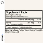 Codeage premium potassium iodide supplement liquid solution packaging detailing product serving size.