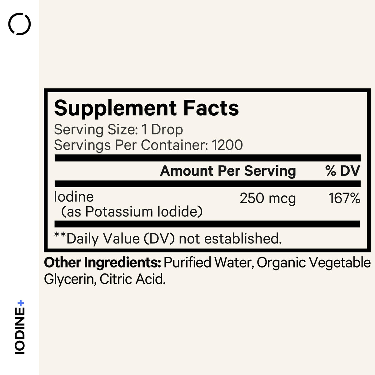 Codeage premium potassium iodide supplement liquid solution packaging detailing product serving size.