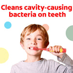 Colgate kids vibrating toothbrush package contents including AA battery
