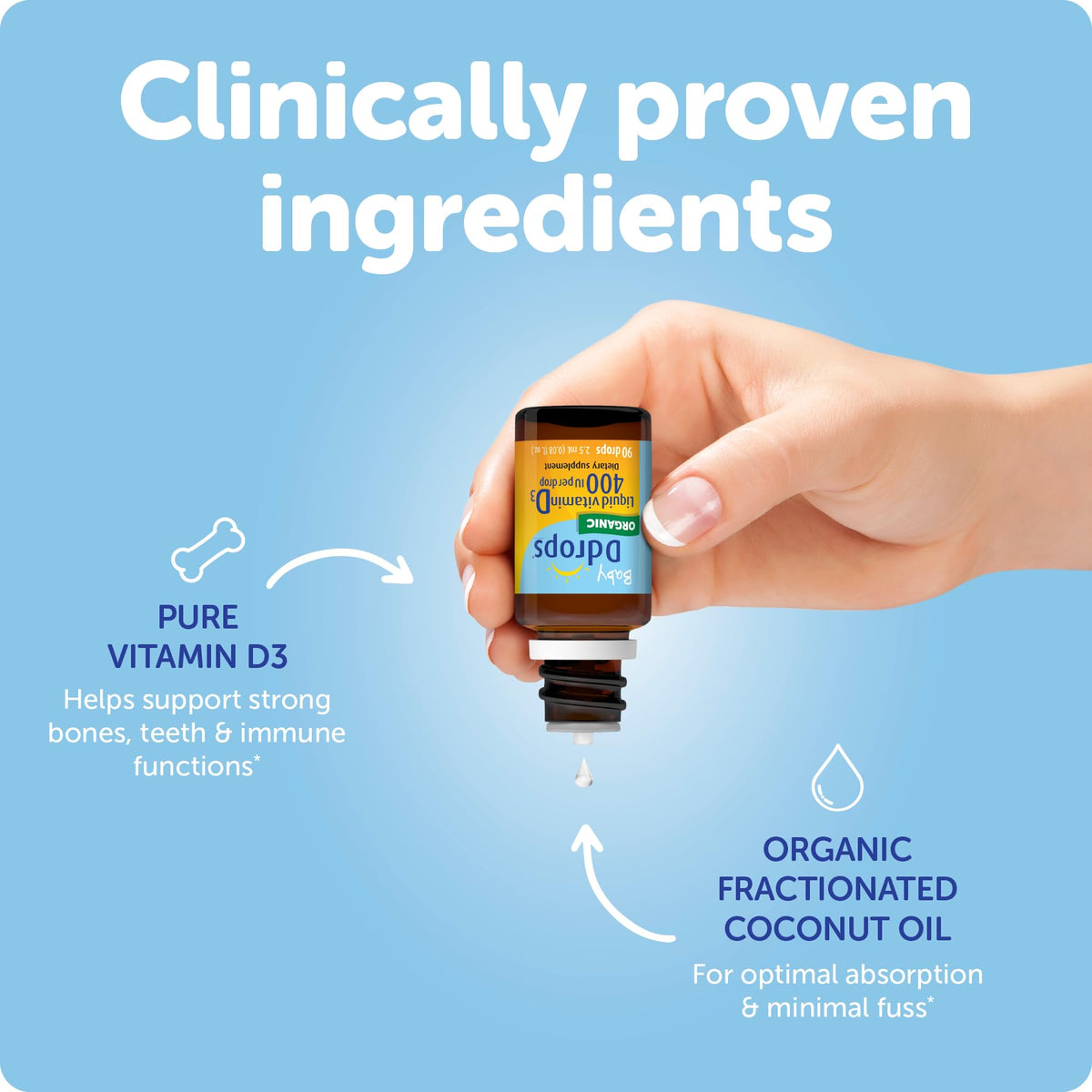 Ddrops Baby Vitamin D3 clean formula dietary supplement for newborn bone development