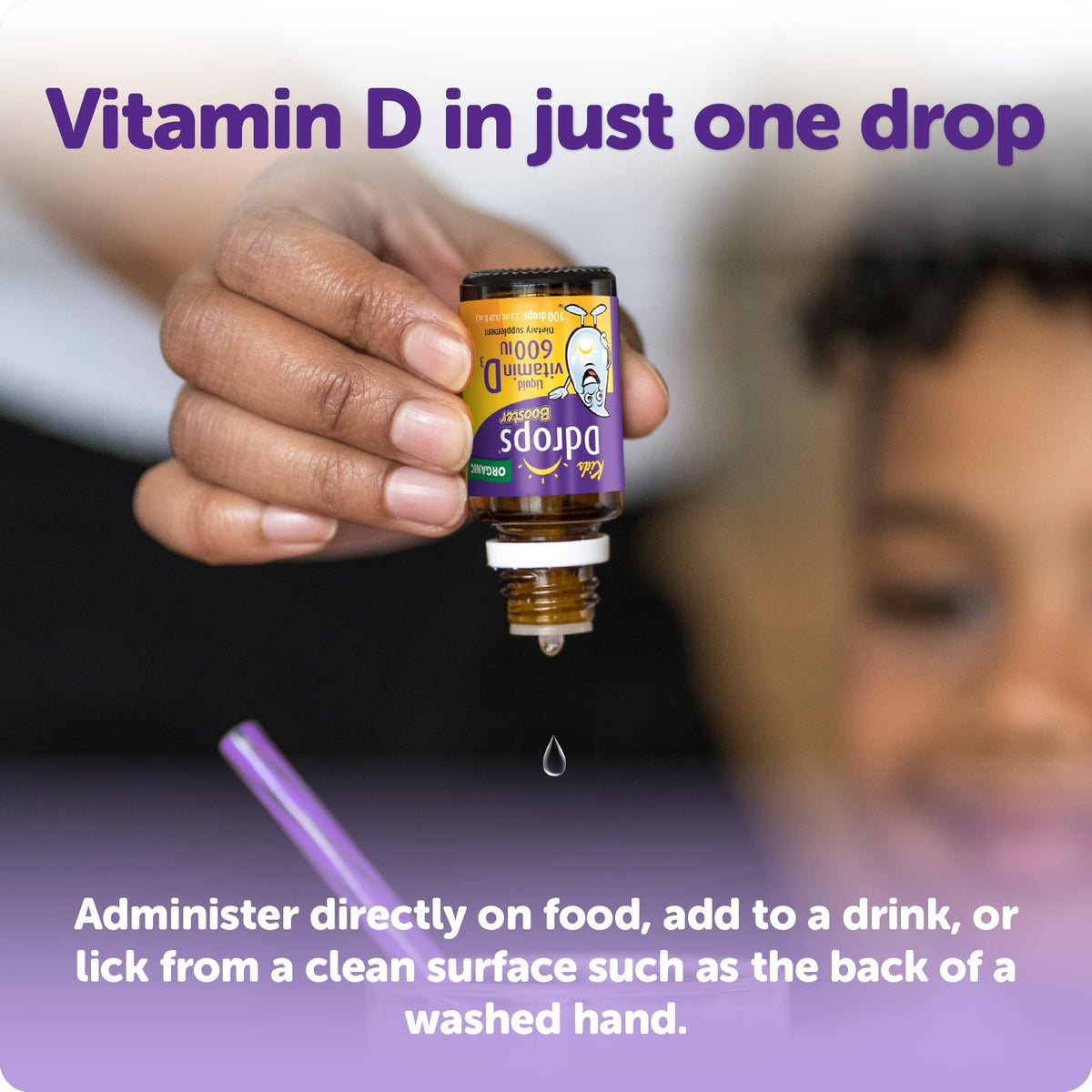 Ddrops organic liquid vitamin D3 for children showing clean two ingredient formula