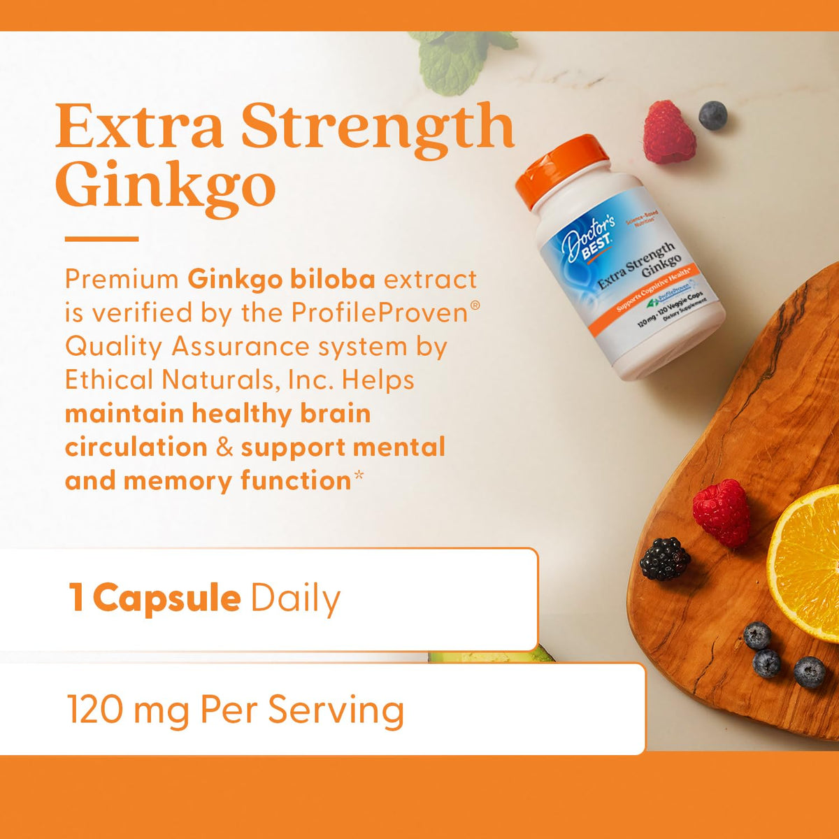 Authentic imported Doctor's Best non GMO brain health supplement outer packaging.